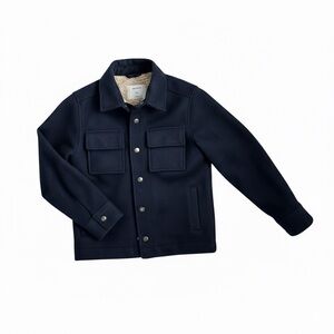 OLD‎ NAVY Boys Sherpa-Lined Wool-Blend Navy Blue Jacket Snap Closure Collar M(8)